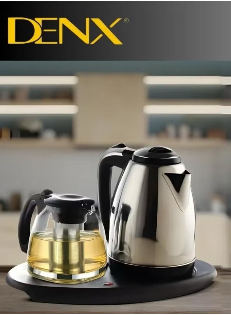 Denx Kettle With Tea Tray, Electric Kettle With Tea Tray & Automatic Shut-Off Feature, Transparent Glass Tea Maker With Filter - Image 1