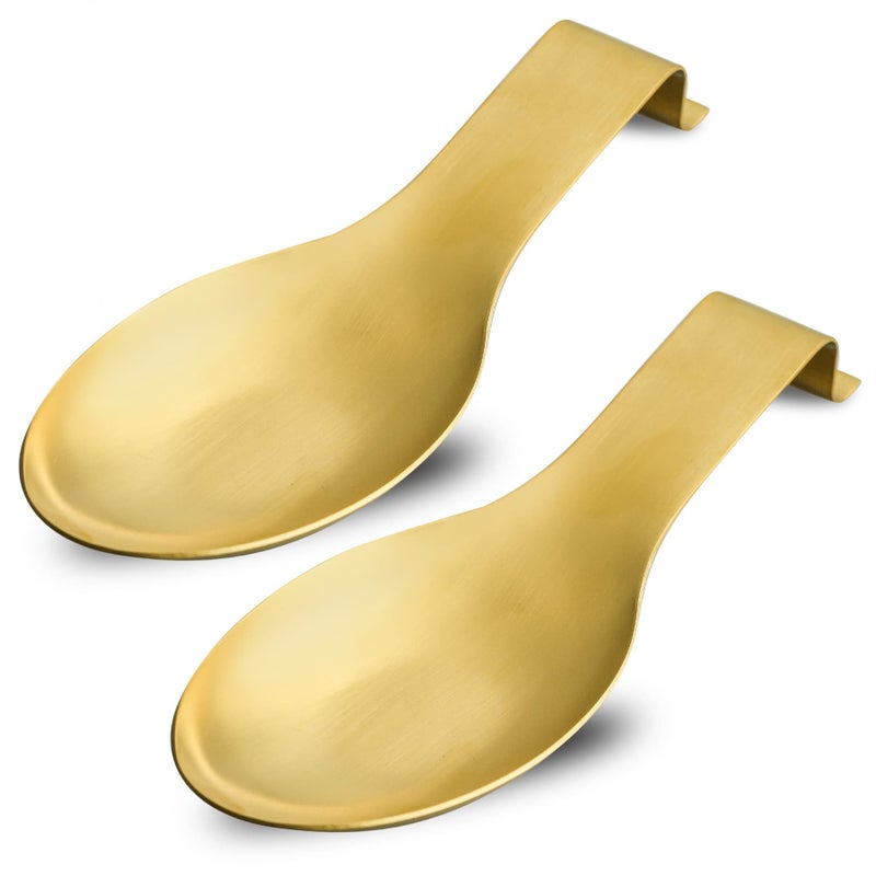 BETTWILLGold Spoon Rest for Kitchen Counter Stainless Steel Spoon Holder for Stove Top Spatula Ladle Spoon Utensils Holder Gold Kitchen Accessories Gold Cooking Utensiles GOLD 2PCS