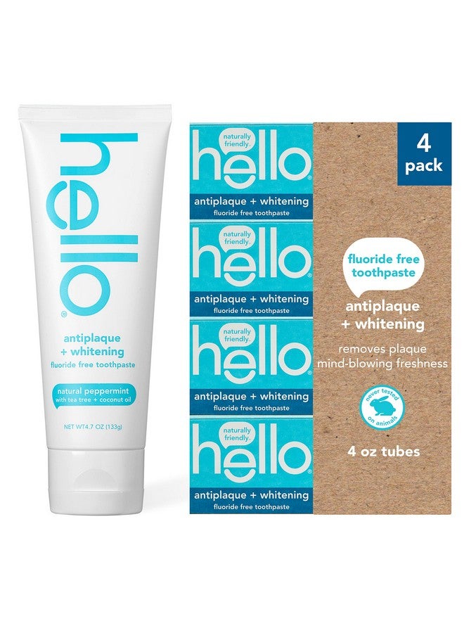 Hello Antiplaque And Whitening Fluoride Free Toothpaste Natural Peppermint Flavor Sls Free Gluten Free Peroxide Free Vegan 4.7 Ounce (Pack Of 4) - Image 1