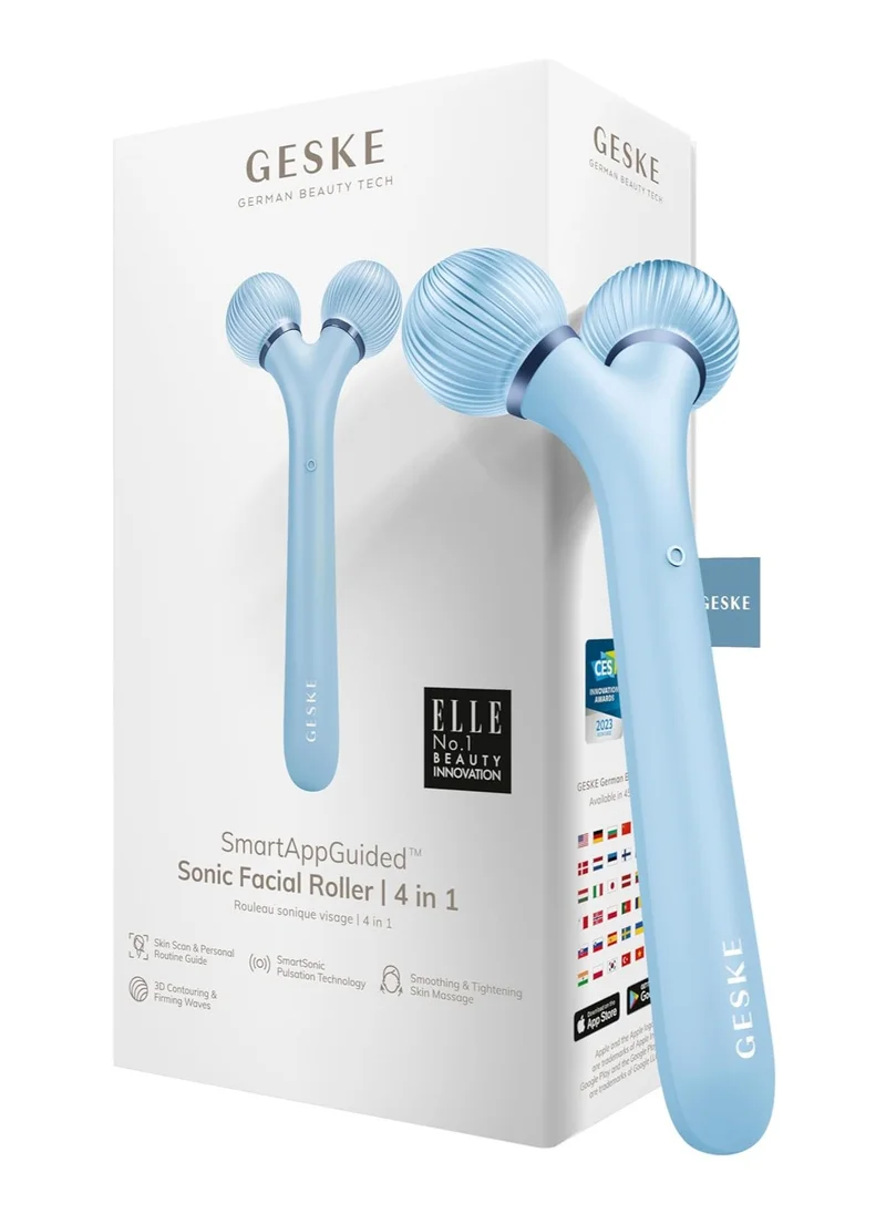 GESKE SmartAppGuided Sonic Facial Roller | 4 in 1 | Dermaroller | Device for Face | Dermaroll | Professional Face Roller | Tightens and Defines the Skin on the Face - Aquamarine