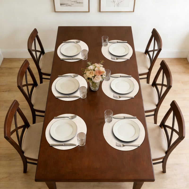 Maxpearl Round Placemats Set of 6, 13.8 inch Faux Leather Heat Resistant Table Mats, Non Slip Waterproof Wipeable Place Mats for Kitchen Dining Holiday Party Table Settings, Beige - Image 2