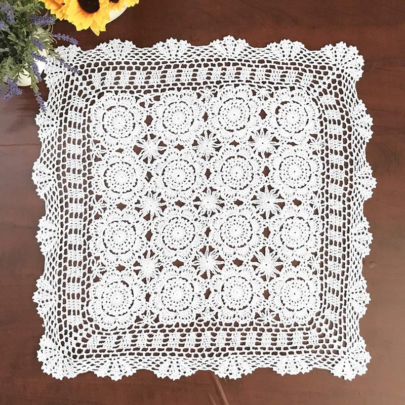Hetao 100 Cotton Handmade Crochet Square Tablecloth Doilies Lace Table CoversWhite 23 Inch