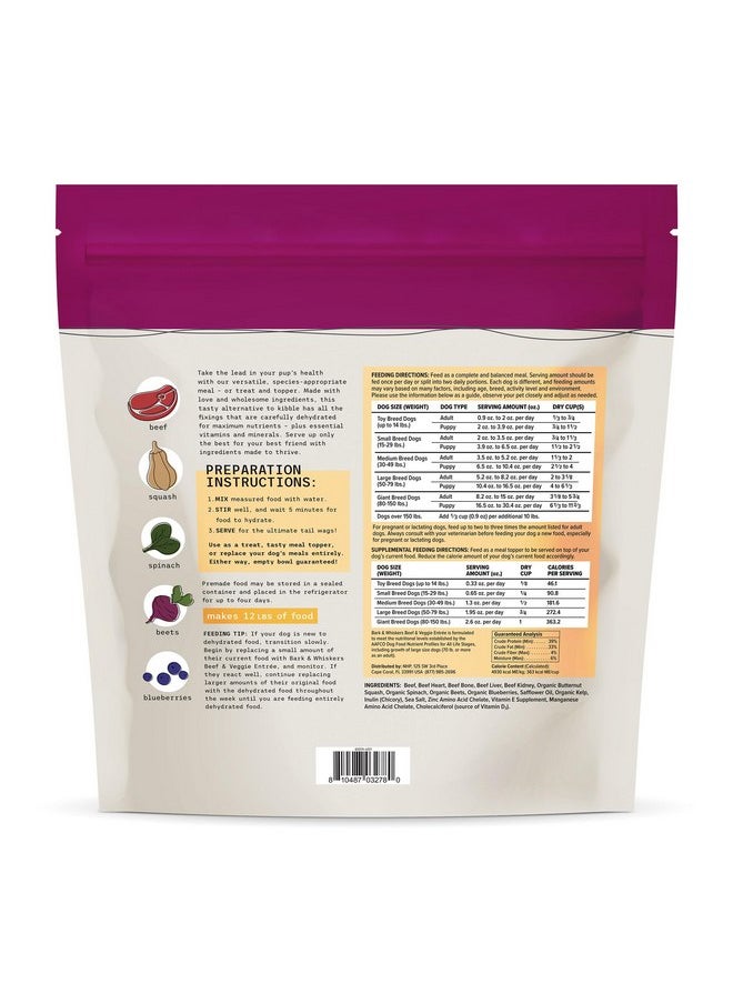 Dr. Mercola - Dr. Mercola Bark & Whiskers Dehydrated Beef and Veggie Entrée, 3 lb., Makes 12 lbs. of Food for Dogs, Digestive Support, Vet Formulated, Non-GMO - Image 1