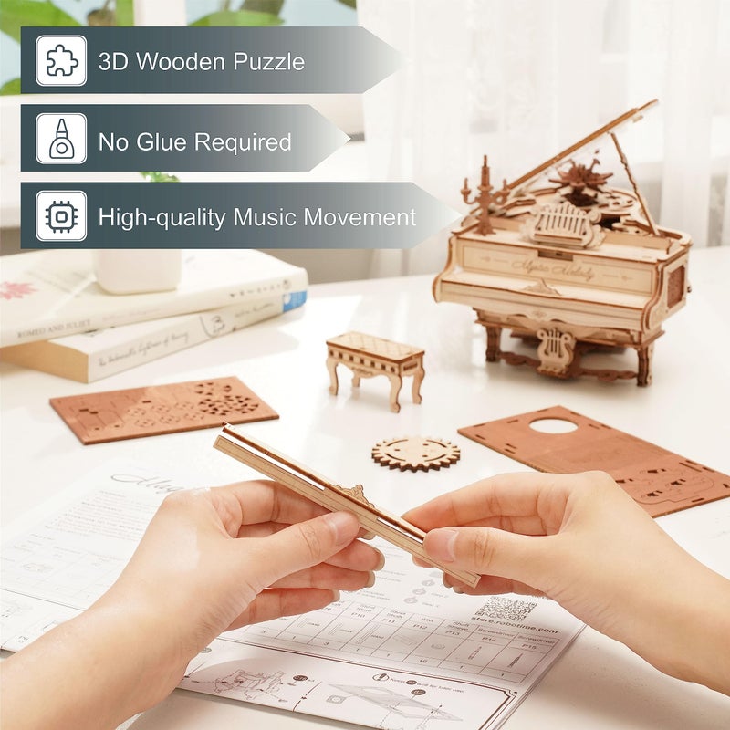 ROKR 3D Wooden Puzzles for Adults 223pcs Piano Model Kit 1:20 Scale Building Puzzles Wooden Music Box Unique Gift for Men Women Hobbies for Birthday Christmas - Image 3