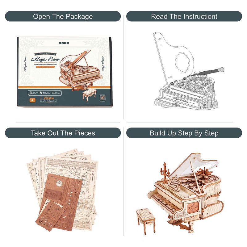 ROKR 3D Wooden Puzzles for Adults 223pcs Piano Model Kit 1:20 Scale Building Puzzles Wooden Music Box Unique Gift for Men Women Hobbies for Birthday Christmas - Image 4