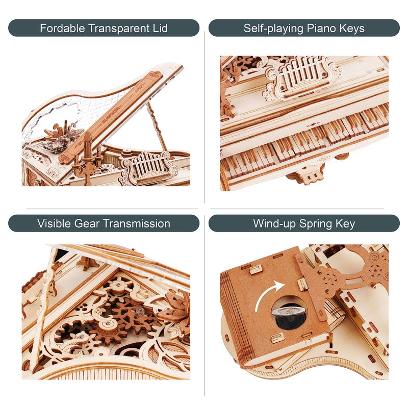 ROKR 3D Wooden Puzzles for Adults 223pcs Piano Model Kit 1:20 Scale Building Puzzles Wooden Music Box Unique Gift for Men Women Hobbies for Birthday Christmas - Image 5