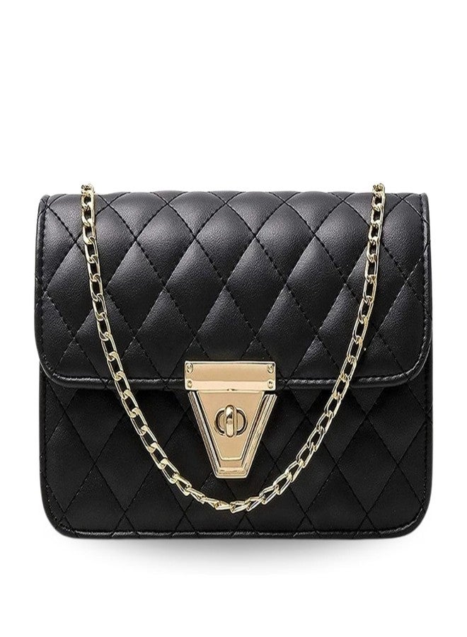 LIKE STYLE Quilted Evening Crossbody Sling Bag for Women, Metallic Strap (BLACK) - Image 1