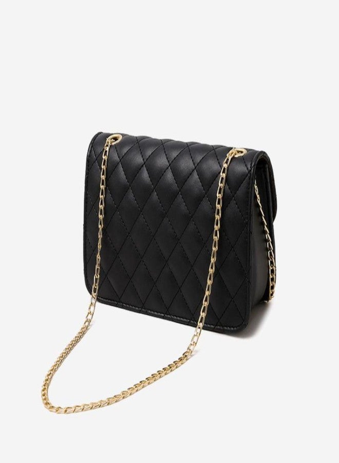 LIKE STYLE Quilted Evening Crossbody Sling Bag for Women, Metallic Strap (BLACK) - Image 2