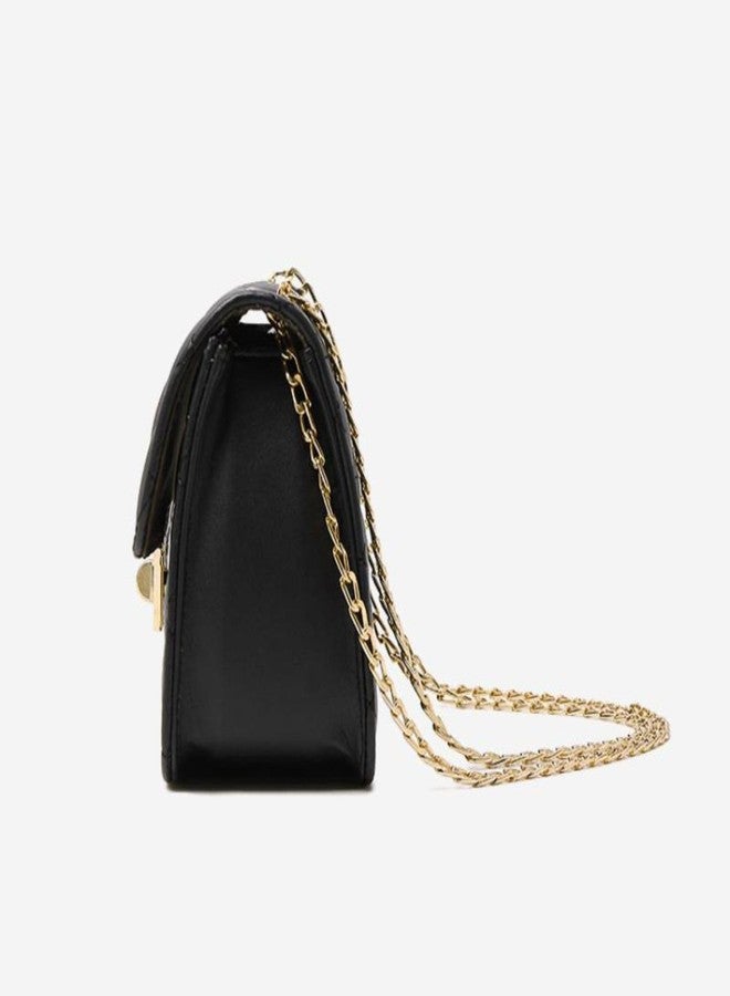 LIKE STYLE Quilted Evening Crossbody Sling Bag for Women, Metallic Strap (BLACK) - Image 4