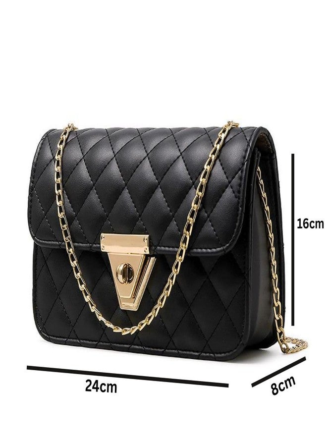 LIKE STYLE Quilted Evening Crossbody Sling Bag for Women, Metallic Strap (BLACK) - Image 3