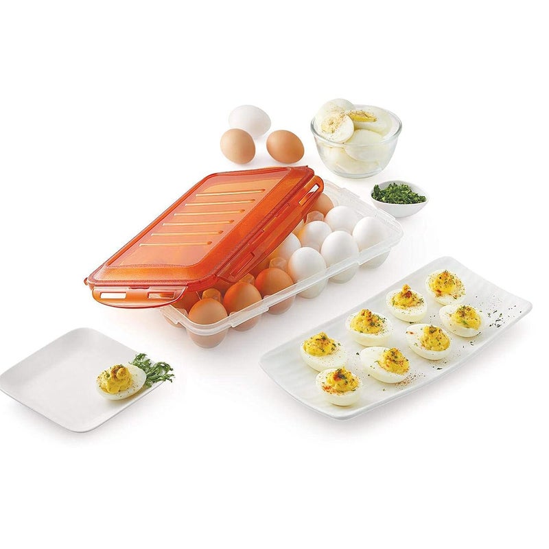 House Care House Care Egg Tray Plastic for Fridge and Oven Egg Storage Box Egg Storage Container with Lid for 18 Egg pcs Set of 1Any Color Will be Sent Clear Light Brown Yellow Dark Brown  - Image 3