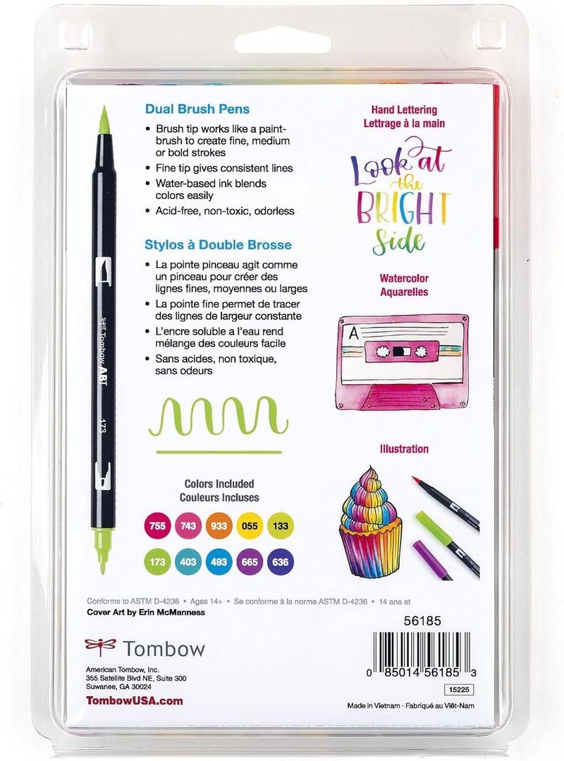 Tombow Dual Brush Pen Bold, 10 Pack, Bright, 10 Count - Image 2