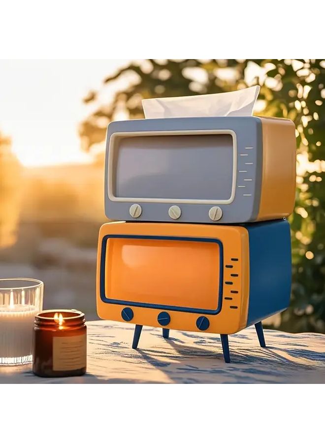 حامل علبة المناديل على شكل تلفزيون قديم مع حامل هاتف باللون الوردي - ديكور منزلي كلاسيكي - Image 3