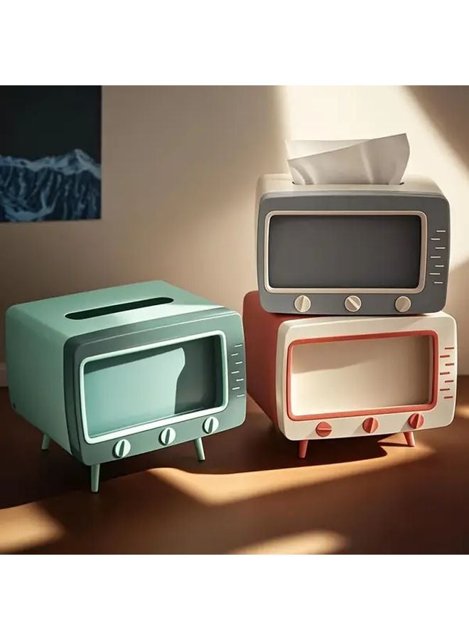 حامل علبة المناديل على شكل تلفزيون قديم مع حامل هاتف باللون الوردي - ديكور منزلي كلاسيكي - Image 2