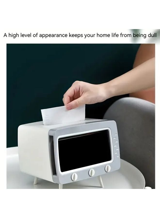 حامل علبة المناديل على شكل تلفزيون قديم مع حامل هاتف باللون الوردي - ديكور منزلي كلاسيكي - Image 5