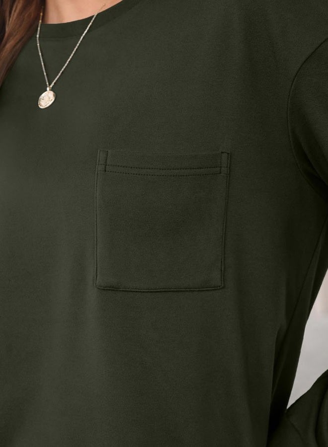 AUTOMET Womens Long Sleeve T Shirts Fall Tops Crewneck Oversized Sweatshirts Winter Cute Clothing Trendy Teacher Outfits, Army Green, XL - Image 5