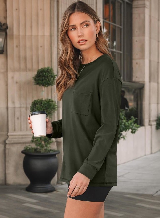 AUTOMET Womens Long Sleeve T Shirts Fall Tops Crewneck Oversized Sweatshirts Winter Cute Clothing Trendy Teacher Outfits, Army Green, XL - Image 3