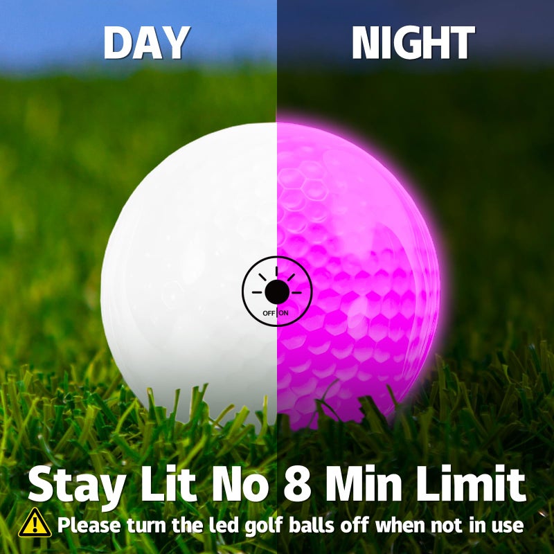 THIODOON Glow in The Dark LED Balls - 7 Colors, No Timer, Easy On/Off, 6 Pack for Night Golf - Image 3