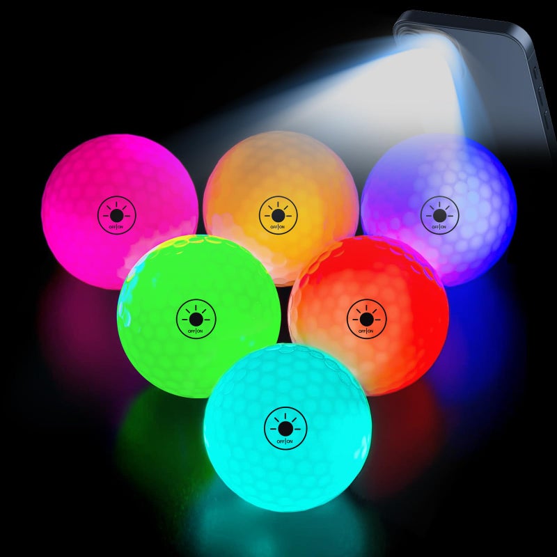 THIODOON Glow in The Dark LED Balls - 7 Colors, No Timer, Easy On/Off, 6 Pack for Night Golf - Image 1