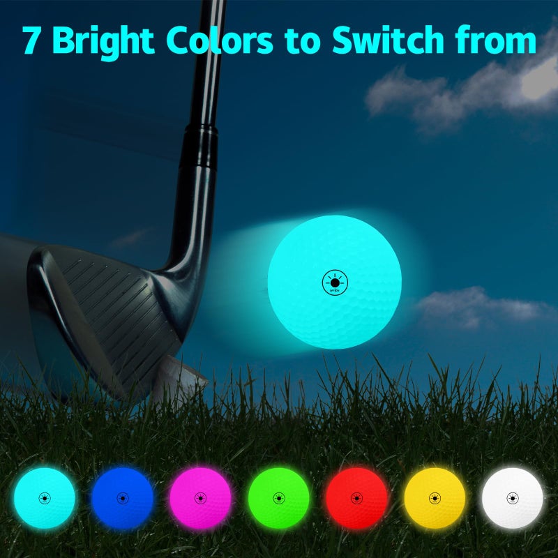 THIODOON Glow in The Dark LED Balls - 7 Colors, No Timer, Easy On/Off, 6 Pack for Night Golf - Image 2