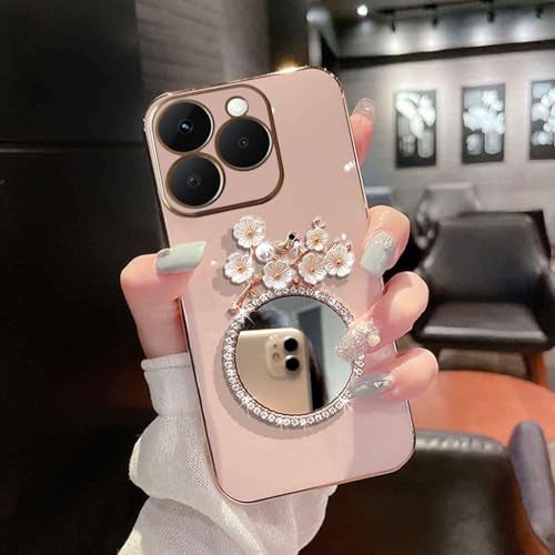 KC Back Cover for Realme 15T 5G - Round Flower Mirror Electroplated Soft Silicone Camera Protection Case - Pink - Image 1