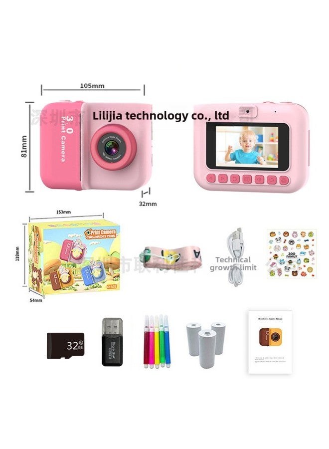 Generic Private Model Children's 3-inch Screen Print Camera Instant Portable HD Digital Camera-Color:Pink + 32g + Card Reader (dual Lens Without Lens Cap)  - Image 1