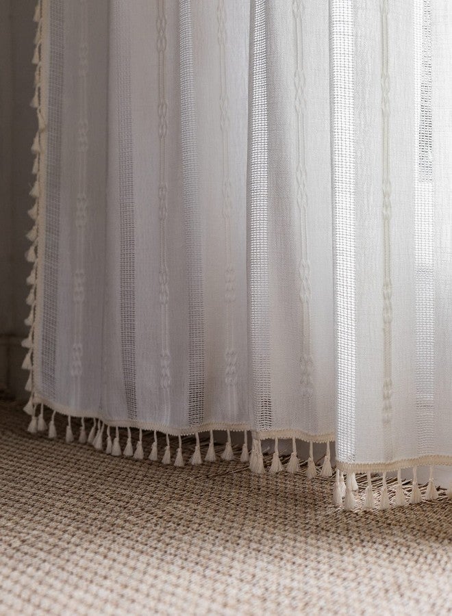 BCLBUSTE Boho Curtains Embroidery Linen Curtains 108 Inches Long 2 Pannels for Bedroom Off White Country Farmhouse Curtains Light Filtering Curtains for Living Room Rod Pocket Drapes(52" W x 108" L,White) - Image 4