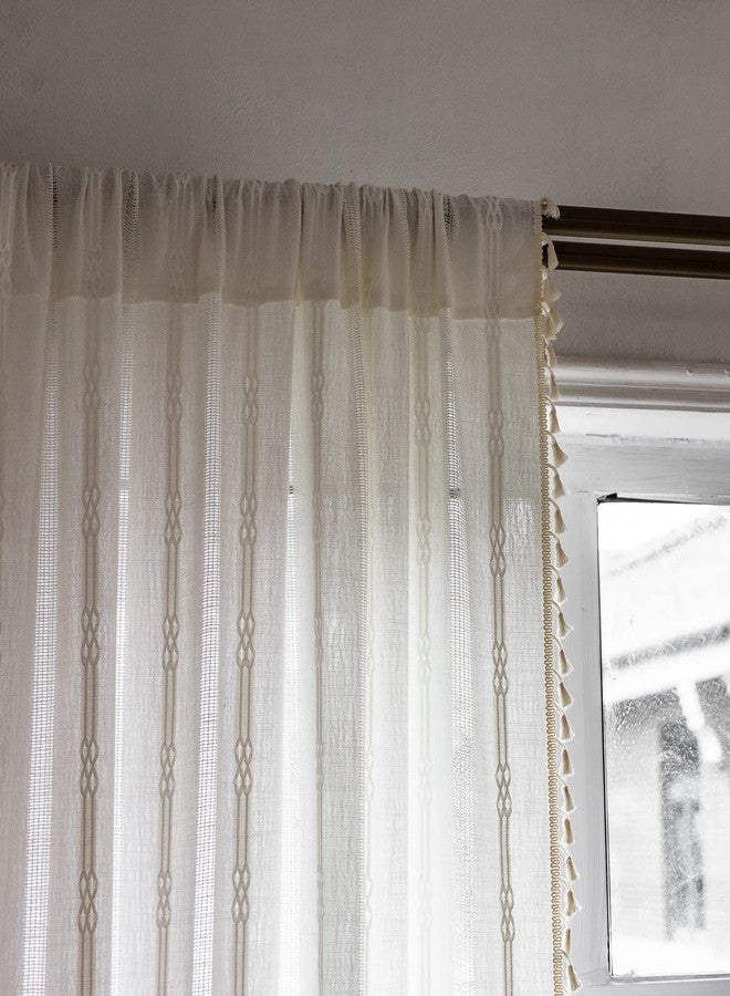 BCLBUSTE Boho Curtains Embroidery Linen Curtains 108 Inches Long 2 Pannels for Bedroom Off White Country Farmhouse Curtains Light Filtering Curtains for Living Room Rod Pocket Drapes(52" W x 108" L,White) - Image 5