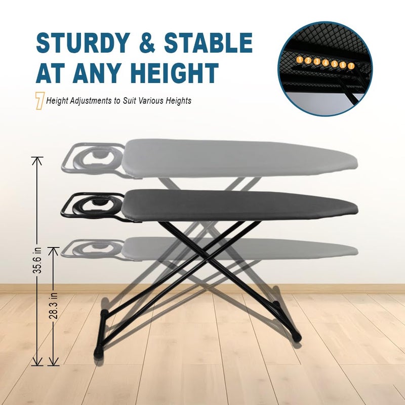 Doardire Ironing Board Full Size, Heat Resistant Cover Iron Board with Steam Rest, Ultra Thick Padding, Height Adjustable Heavy Sturdy Metal Frame Legs Ironing Stand,Non-Slip Foldable (54"x13", Round Rest) - Image 2