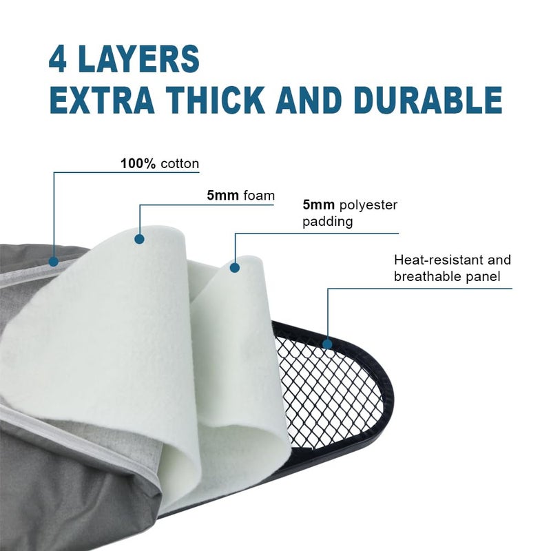 Doardire Ironing Board Full Size, Heat Resistant Cover Iron Board with Steam Rest, Ultra Thick Padding, Height Adjustable Heavy Sturdy Metal Frame Legs Ironing Stand,Non-Slip Foldable (54"x13", Round Rest) - Image 5