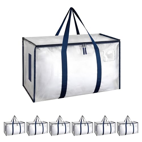 Simple Deluxe 6 Pack Extra Large Moving Bags with Lids Reinforced Handles and Zippers Heavy Duty Storage Tote for Moving Travel Camping Space Saving White - Image 1