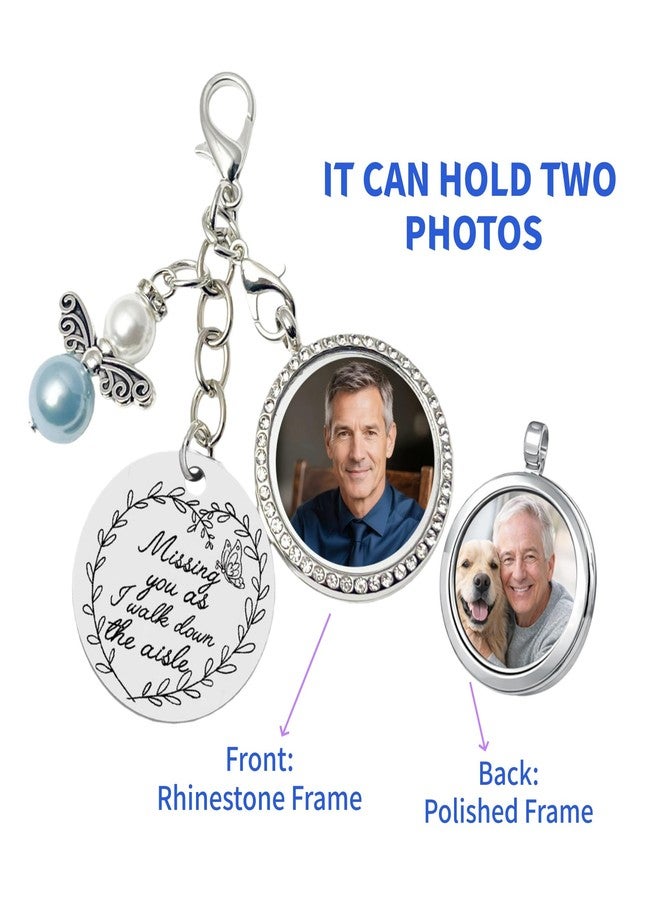 Dorla Cool Something Blue for Bride Memorial Wedding Bouquet Locket Charm DIY 2-Photo Frame Guardian Angel Charm Bridal Something Blue Gift On Wedding Day Remembrance Gifts - Image 2