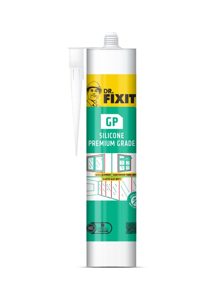 Pidilite - Dr. Fixit GP Silicone Sealant, 280ml Clear | Premium Grade, Anti-Fungal, Multi-Purpose Adhesive for Sealing Glass, Metal, and Wood | Water and Temperature Resistant - Image 1