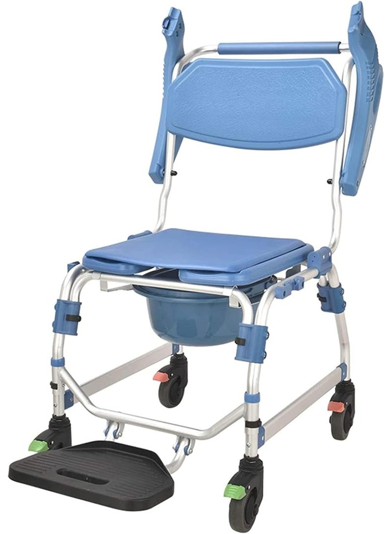 Media 4 in 1 Chair Shower Commode Mobile Wheelchair with Padded for Toilet Seat Shower, for Elderly Disabled Person Mobile Toilet - Image 1