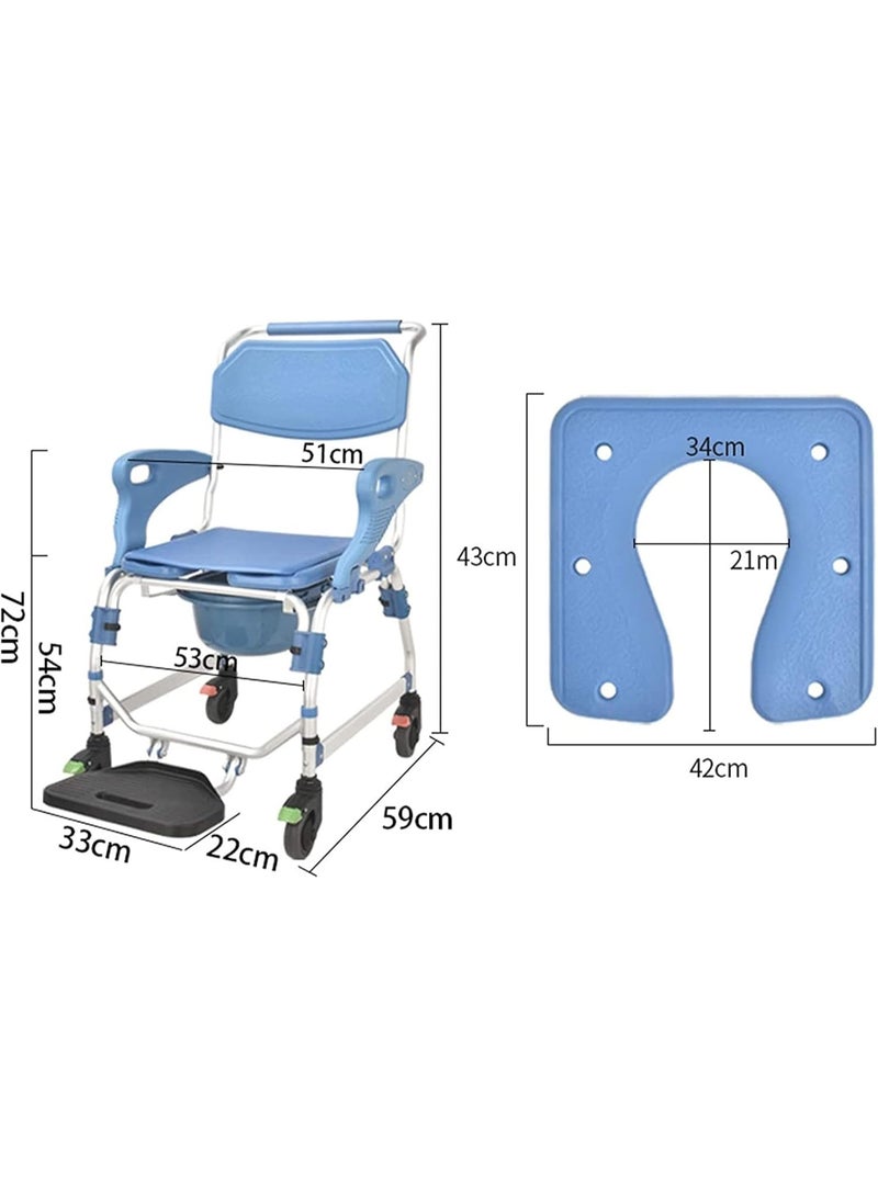 Media 4 in 1 Chair Shower Commode Mobile Wheelchair with Padded for Toilet Seat Shower, for Elderly Disabled Person Mobile Toilet - Image 3