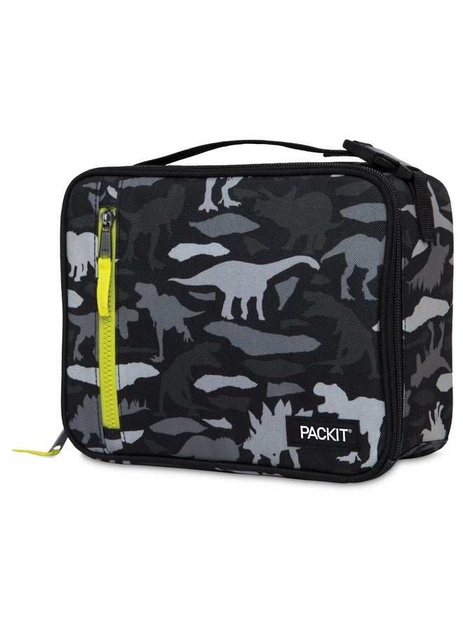 PACKIT - PackIt Freezable Classic Lunch Box, Dino Camo Charcoal, Built with EcoFreeze Technology, Collapsible, Reusable, Zip Closure With Zip Front Pocket and Buckle Handle, Designed for Lunches - Image 1