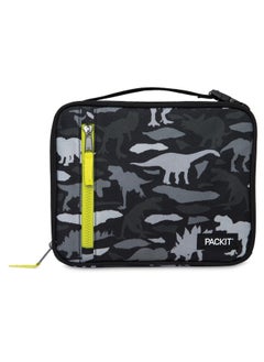 PackIt Freezable Classic Lunch Box, Dino Camo Charcoal, Built with EcoFreeze Technology, Collapsible, Reusable, Zip Closure With Zip Front Pocket and Buckle Handle, Designed for Lunches