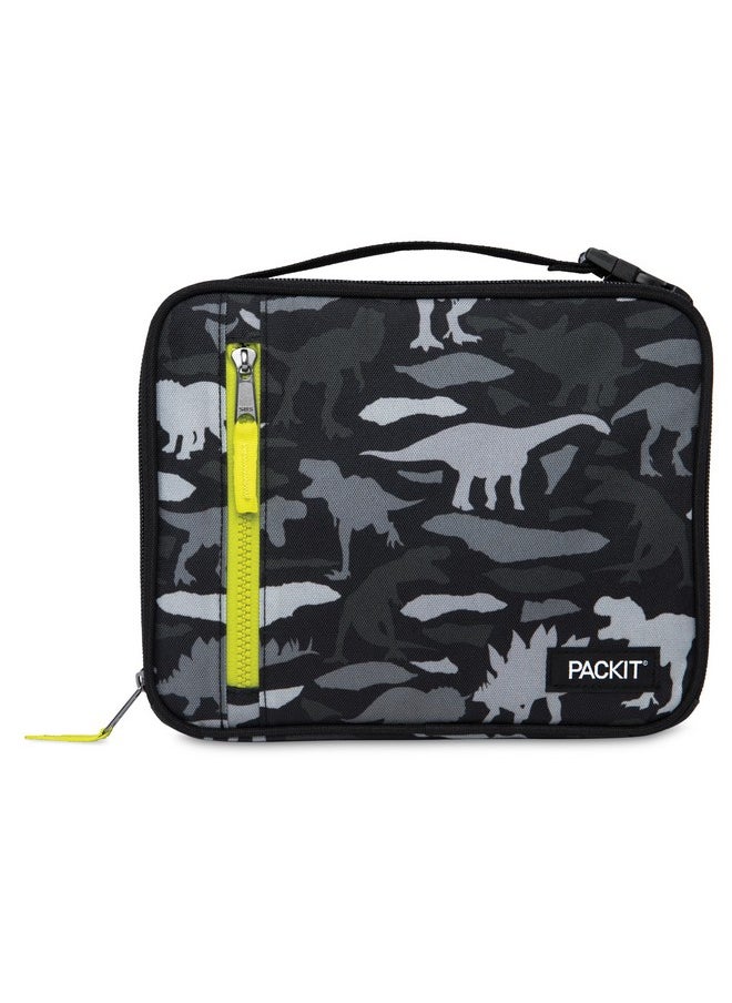 PACKIT - PackIt Freezable Classic Lunch Box, Dino Camo Charcoal, Built with EcoFreeze Technology, Collapsible, Reusable, Zip Closure With Zip Front Pocket and Buckle Handle, Designed for Lunches - Image 1