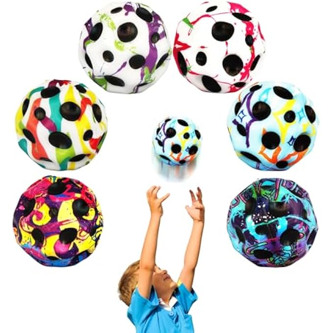 QOUXZ 6 Pack Astro Jump Ball, Multicolored Spaceballs, Mini Bounce Ball, Super High Bouncing Lightweight Jumping Ball for Children, Bouncy Balls, Jumping Ball, Bouncing Ball Toy for Stress Relief - Image 1