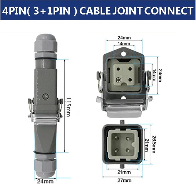 Heavy Load Connector HDC HA 4 5 6 8 Pin Duty 10A Rectangle Aviation Plug Socket Waterproof Male Heavy-Duty (4 core-03) - Image 2