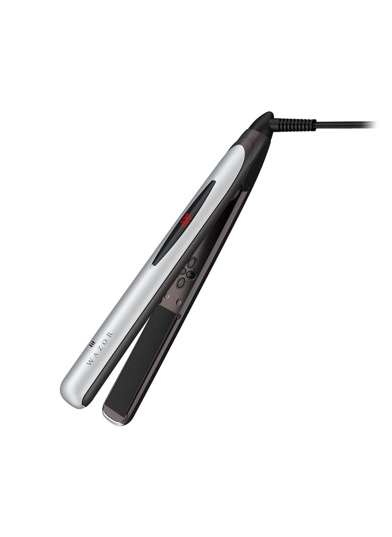 Wazor Hair Straightener and Curler Professional Ceramic 2 in 1 Flat Iron Instant Heat Up with Automatic Shut Off60 min and Digital LED Display Adjust Temperature from 284 to 446 1 inch Sliver 
