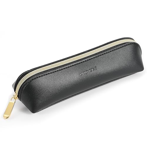 AROPANA Vegan Leather Pencil Case & Organizer - Portable Premium Zipper Pouch for School, Office, and Travel - Multi-Use Organizer for Stationery|Cosmetic|Makeup Brushes-21cm x 5cm - Black - Image 1