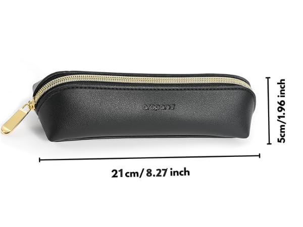 AROPANA Vegan Leather Pencil Case & Organizer - Portable Premium Zipper Pouch for School, Office, and Travel - Multi-Use Organizer for Stationery|Cosmetic|Makeup Brushes-21cm x 5cm - Black - Image 2