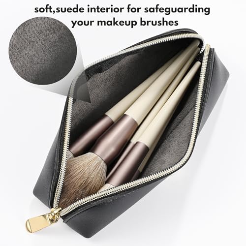 AROPANA Vegan Leather Pencil Case & Organizer - Portable Premium Zipper Pouch for School, Office, and Travel - Multi-Use Organizer for Stationery|Cosmetic|Makeup Brushes-21cm x 5cm - Black - Image 4