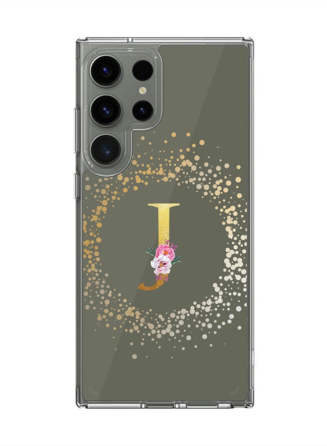 Stylizedd Classic Clear Case for Samsung Galaxy S25 Ultra ,Hybrid Soft Transparent Cover Custom Monogram Initial Letter Floral Pattern Alphabet -J (Olive Green) - Image 1