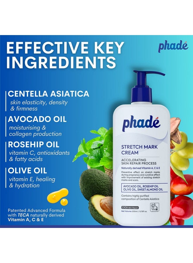 Phade ® Stretch Mark Cream For Pregnancy Stretch Marks Cream For Women & Men With Cica I Stretch Mark Removal Cream Enriched With Shea Butter Scar Cream 200Ml - Image 2