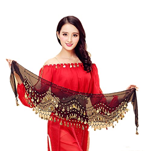XHBTS Multi-Row Gold Coins Belly Dance Wrap & Hip Scarf, Simple Classical Style -Black 128 Gold Coins Dance Skirt and Face Tattoo Sticker Metallic Temporary Transfer Tattoo - Image 3