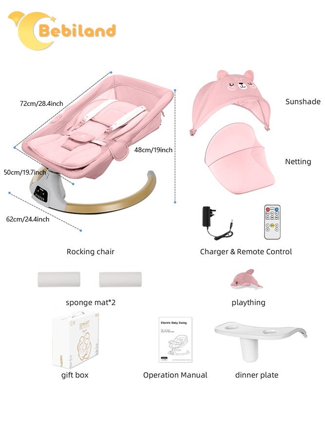 Bebiland Bear Shape Baby Swing with Detachable Dinner Plate, Requires Power Outlet or Power Bank Connection, 3-in-1 Electric Rocking Chair with Remote Control, 4 Gears Sway Time, Bluetooth Support Baby Bouncer for 0-24 Months Toddler Infant (Pink)  - Image 2