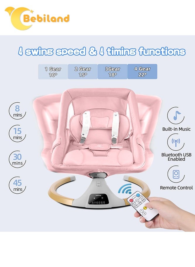 Bebiland Bear Shape Baby Swing with Detachable Dinner Plate, Requires Power Outlet or Power Bank Connection, 3-in-1 Electric Rocking Chair with Remote Control, 4 Gears Sway Time, Bluetooth Support Baby Bouncer for 0-24 Months Toddler Infant (Pink)  - Image 4