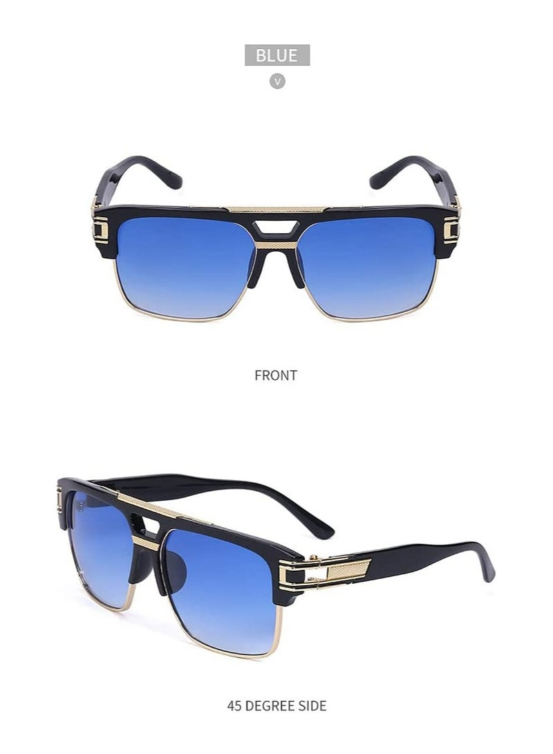 Square Sunglasses Classic Oversized Sun Glasses Retro Semi Rimless Gold Alloy Frame UV400 Fashionable Hinged Outdoor Plain Sunglasses for Men and Women Frame Square Frame Retro Trend Sunglasses - Image 5